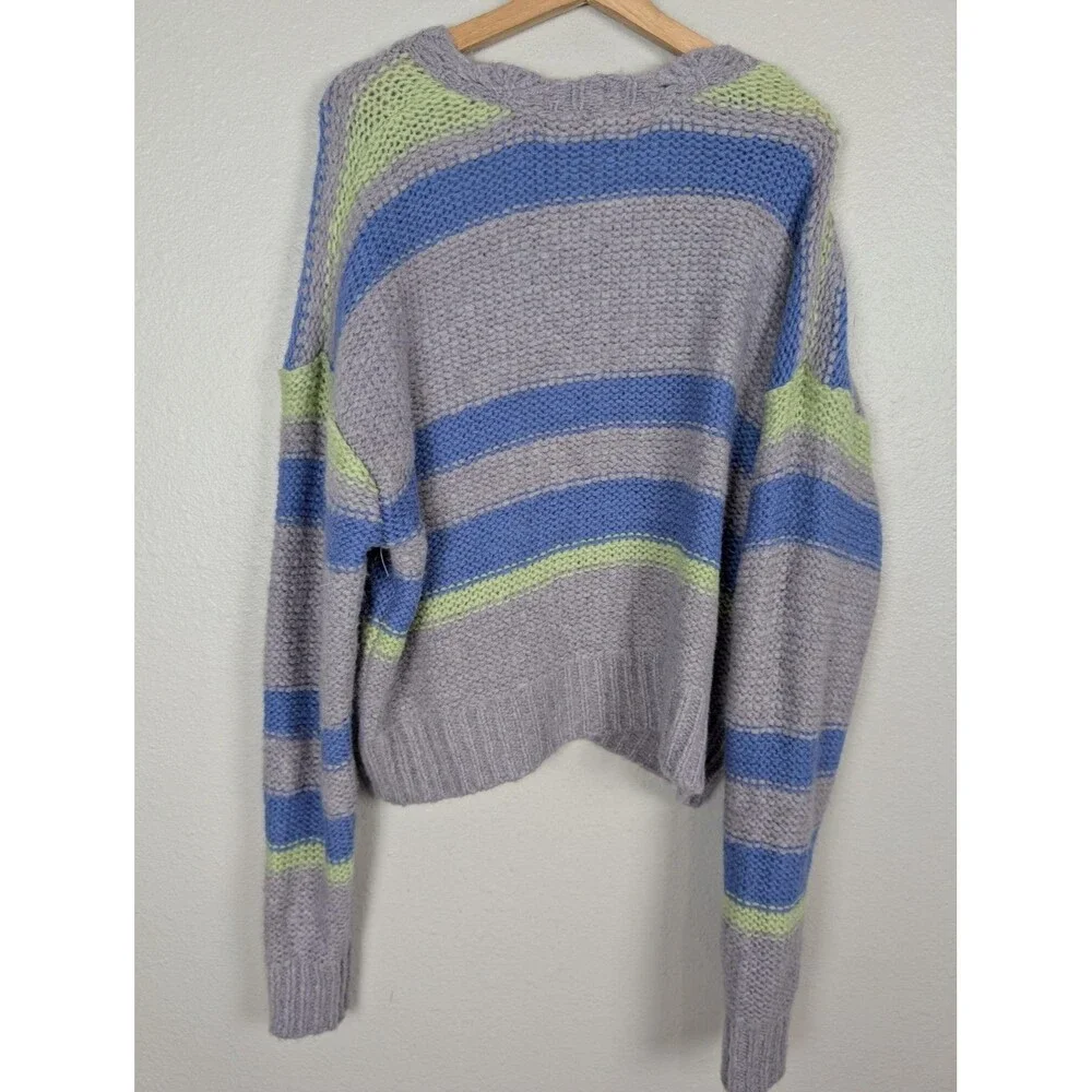 Free People Sweater Womens M Purple‎ Blue Green Striped Cardigan